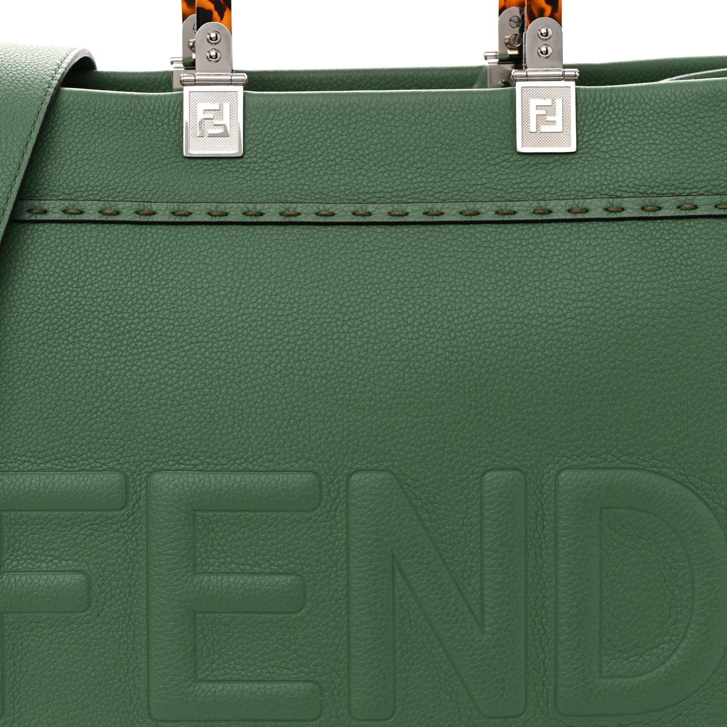 Vitello Cher Plexiglass Logo Debossed Medium Fendi Sunshine Shopper Tote Verde Islanda