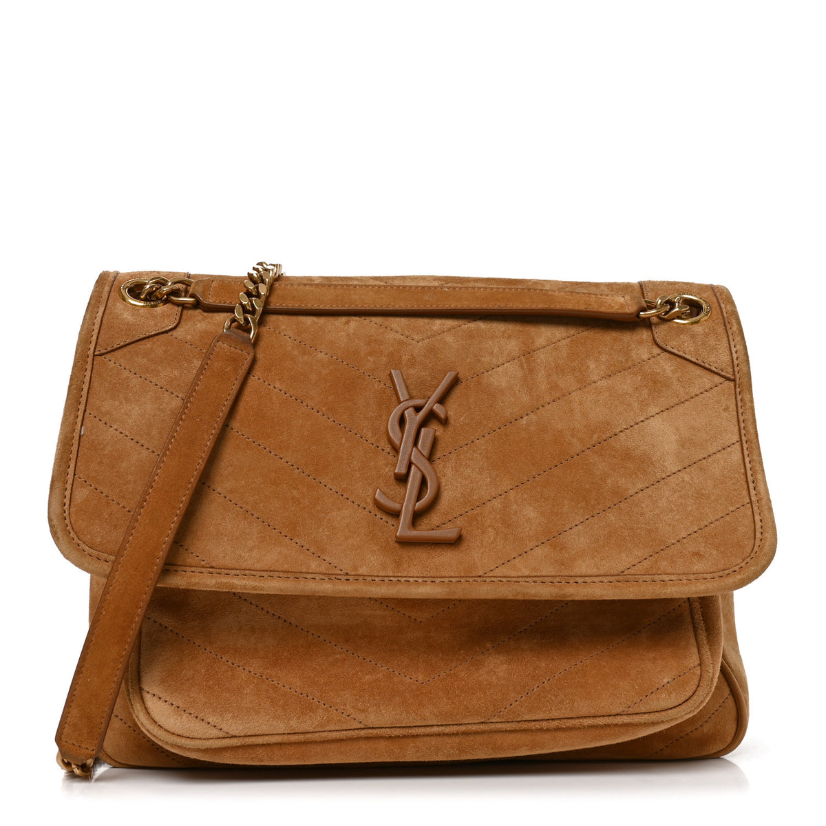 Saint Laurent Suede Monogram Medium Niki Chain Satchel Cinnamon 1 of 10