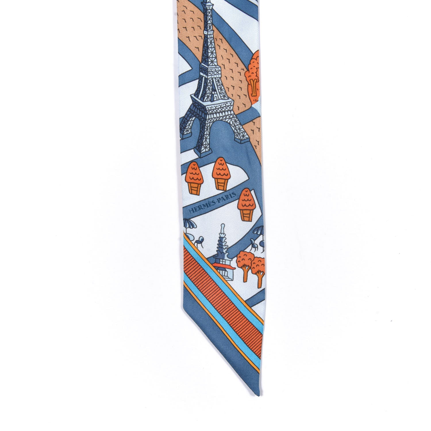 Hermes Silk Les Nouveaux Amoureux de Paris Twilly Ciel Blue Jean Orange 4 of 6