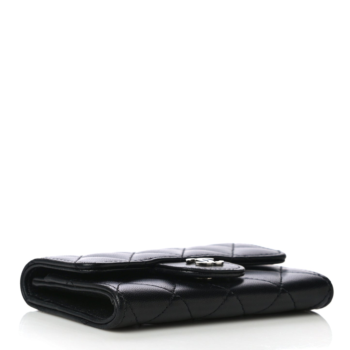 Lambskin Quilted Flap Card Holder Black