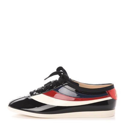 Gucci Patent Calfskin Mens Web Falacer Sneakers 9.5 Black 1 of 10