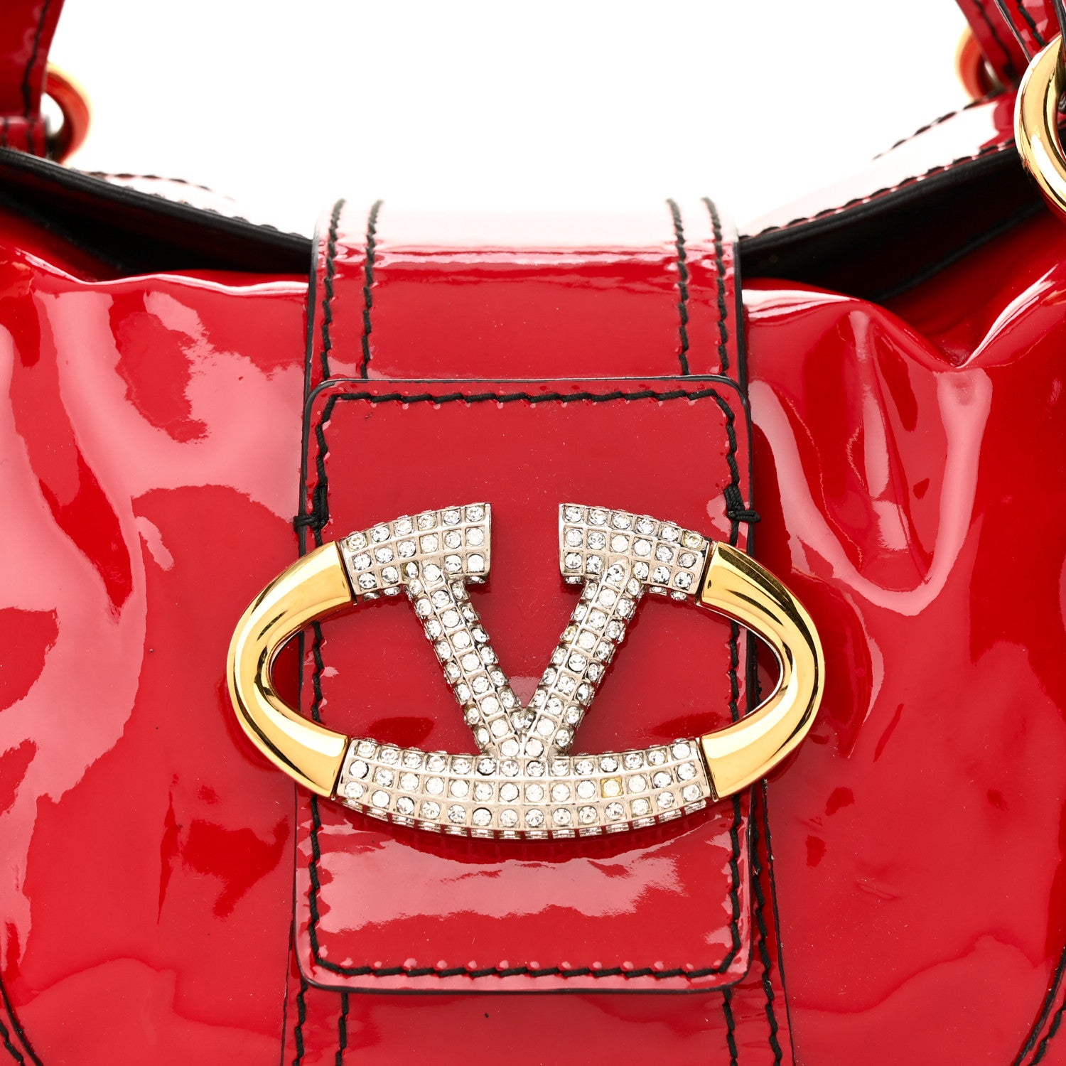 Valentino Garavani Grained Calfskin Catch Satchel Red 7 of 14