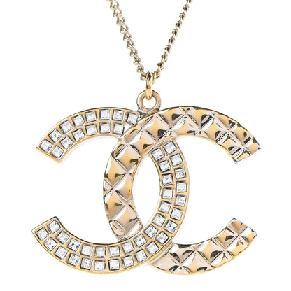 Chanel Baguette Crystal Quilted CC Pendant Necklace Gold 5 of 6