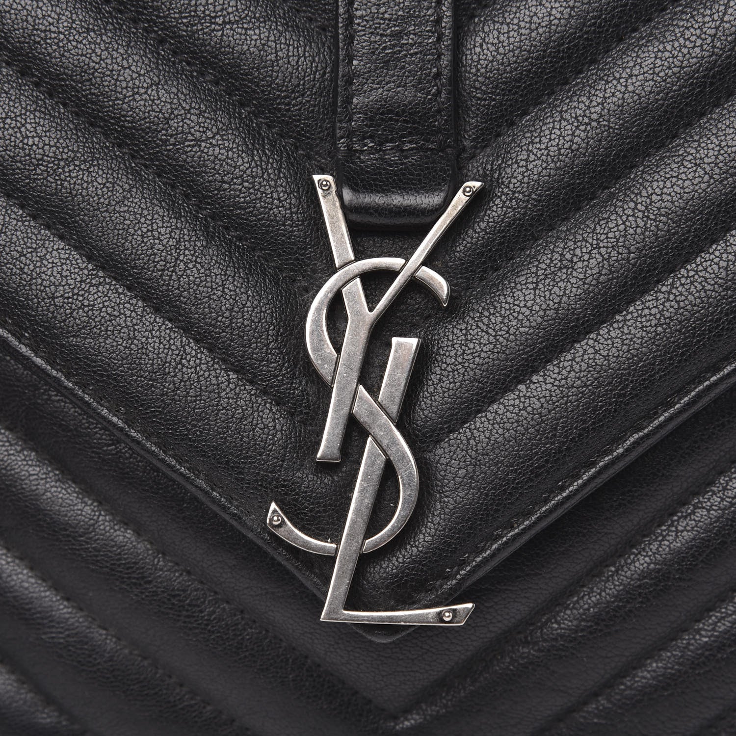 Saint Laurent Sheepskin Matelasse Chevron Monogram Medium College Bag Black 11 of 15