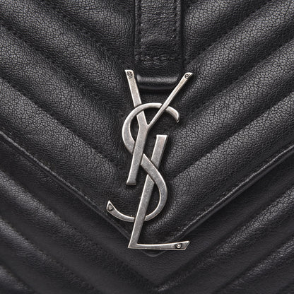 Saint Laurent Sheepskin Matelasse Chevron Monogram Medium College Bag Black 11 of 15