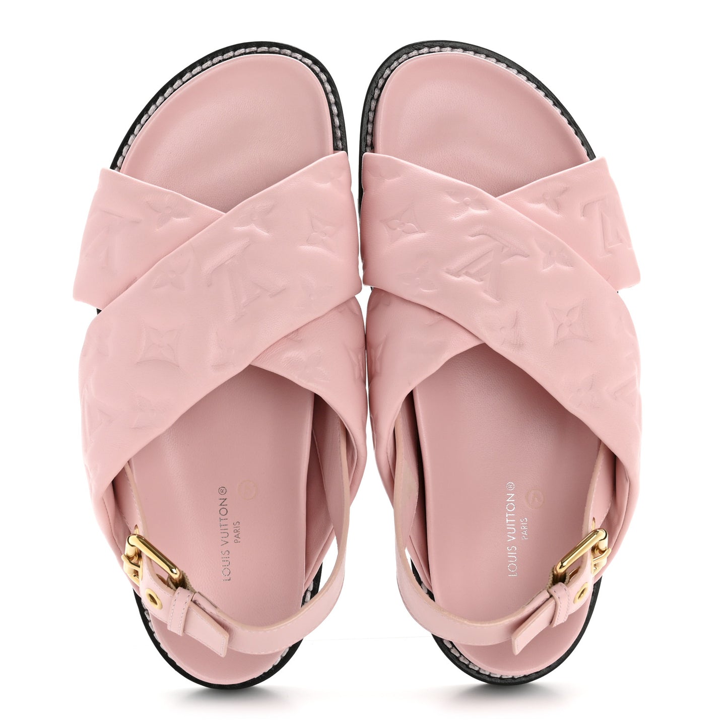 Lambskin Monogram Embossed Paseo Flat Comfort Sandals 37.5 Rose Clair