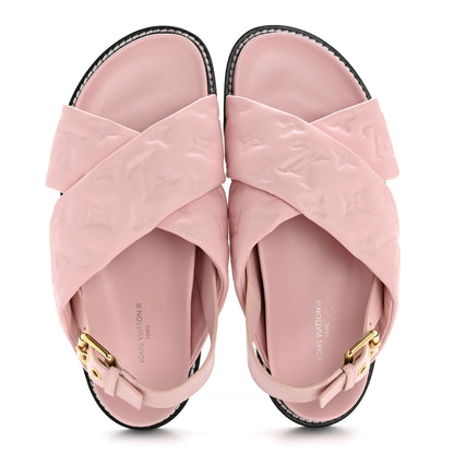 Louis Vuitton Lambskin Monogram Embossed Paseo Flat Comfort Sandals 37.5 Rose Clair 4 of 18