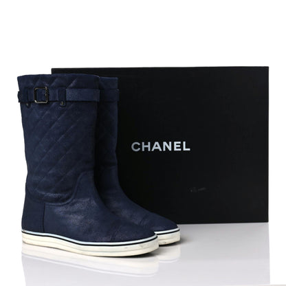 Chanel Nubuck Quilted Boots 41.5 Blue 10 of 10