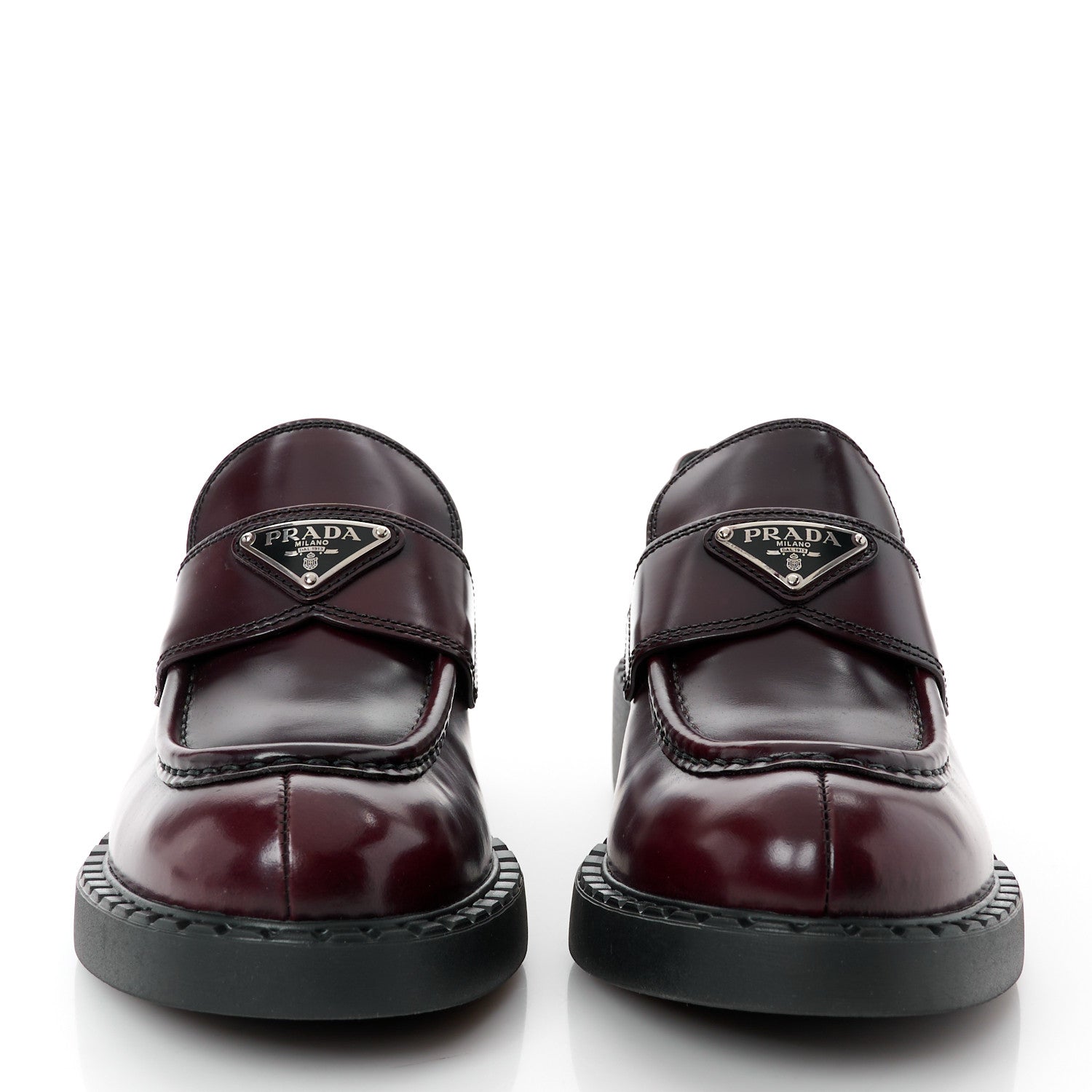 Prada Spazzolato Metal Triangle Logo 50mm Loafers 39.5 Cordovan 3 of 9