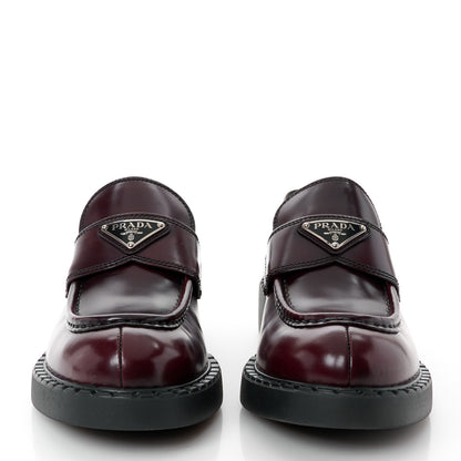 Prada Spazzolato Metal Triangle Logo 50mm Loafers 39.5 Cordovan 3 of 9