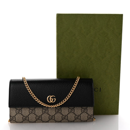 Gucci Dollar Calfskin GG Supreme Monogram Petite GG Marmont Wallet Chain Bag Black Beige Ebony 10 of 10