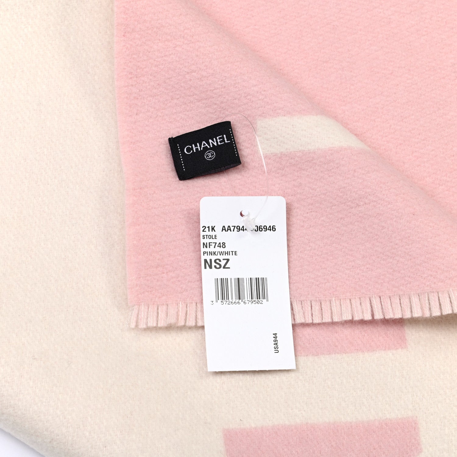 Chanel Cashmere CC Fringe Stole Pink White 5 of 5