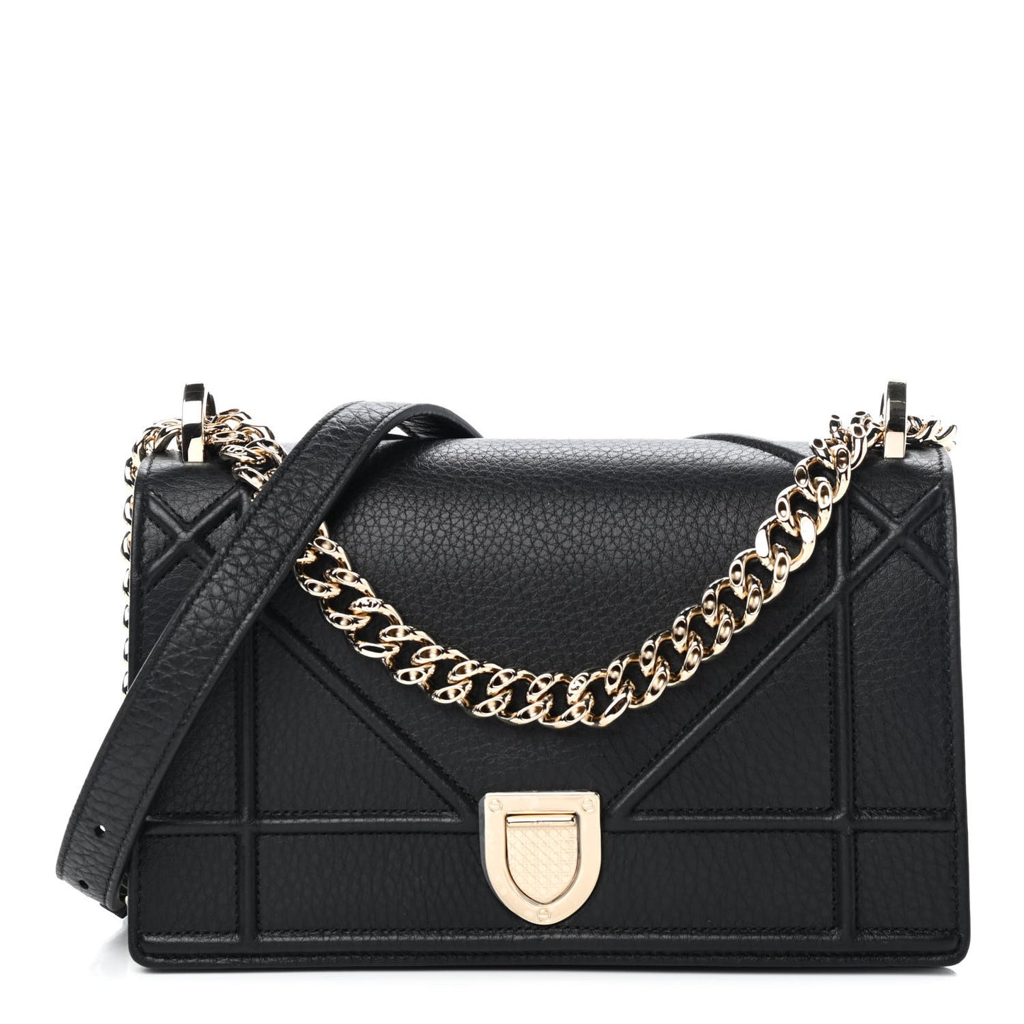 Grained Calfskin Small Diorama Flap Bag Black