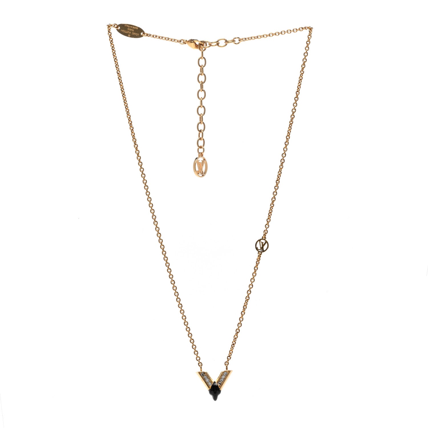 Louis Vuitton Crystal Enamel The Great Essential V Necklace Gold Black 3 of 7