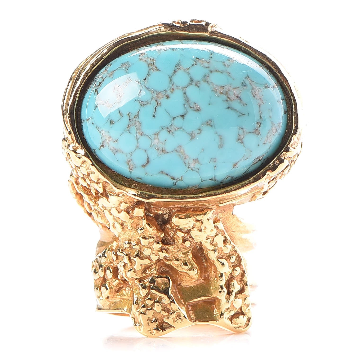 Saint Laurent Glass Cabochon Arty Ovale Ring 7 Gold Turquoise 1 of 6