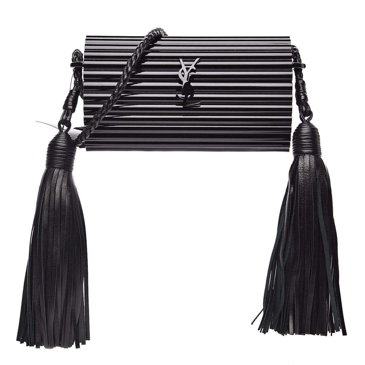 Ribbed Plexiglass Lambskin Fringe Monogram Opium Box Bag Black