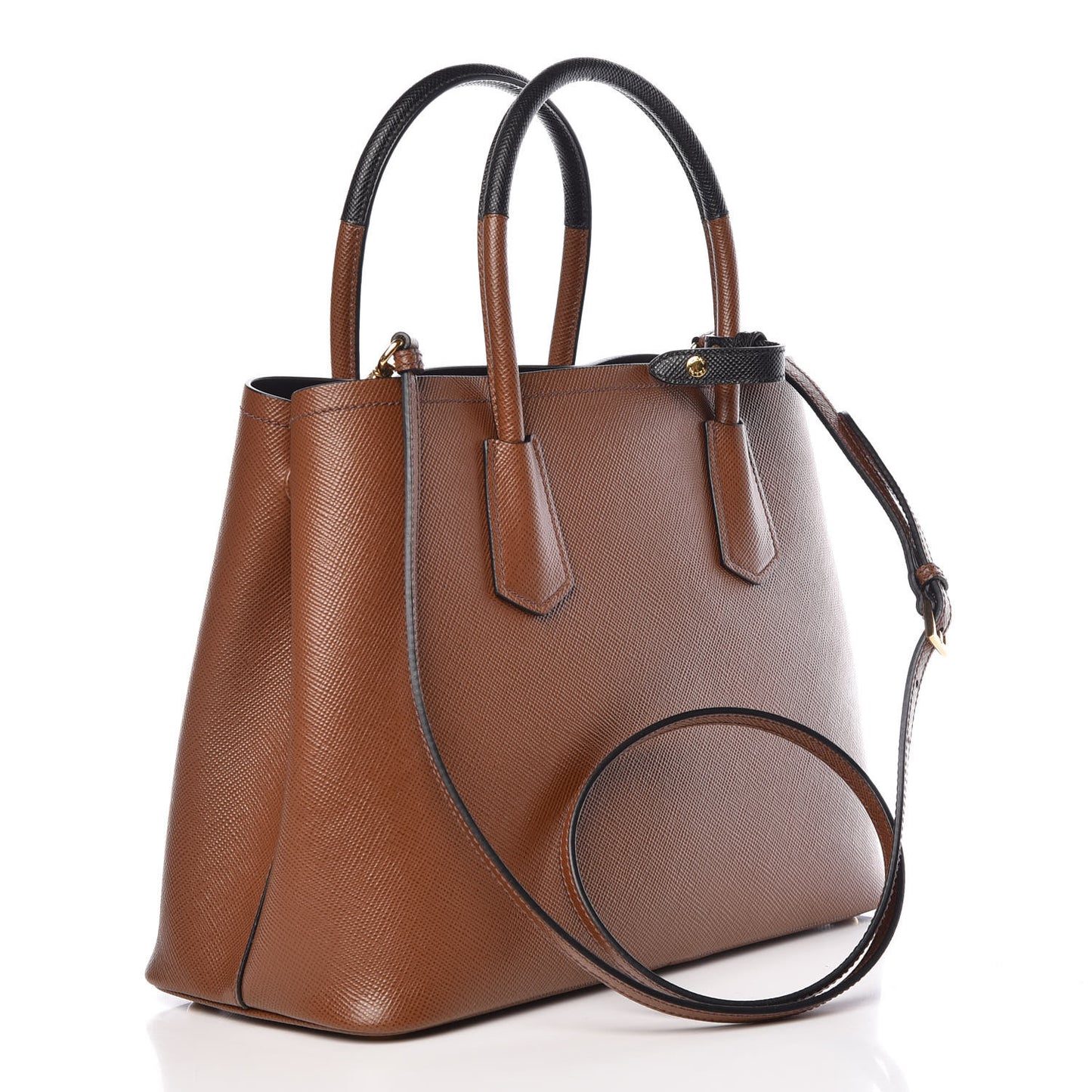 Saffiano Cuir Medium Bi-Color Double Bag Palissandro Black