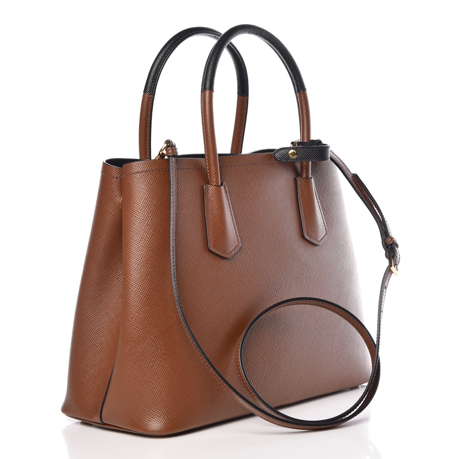 Prada Saffiano Cuir Medium Bi-Color Double Bag Palissandro Black 3 of 9