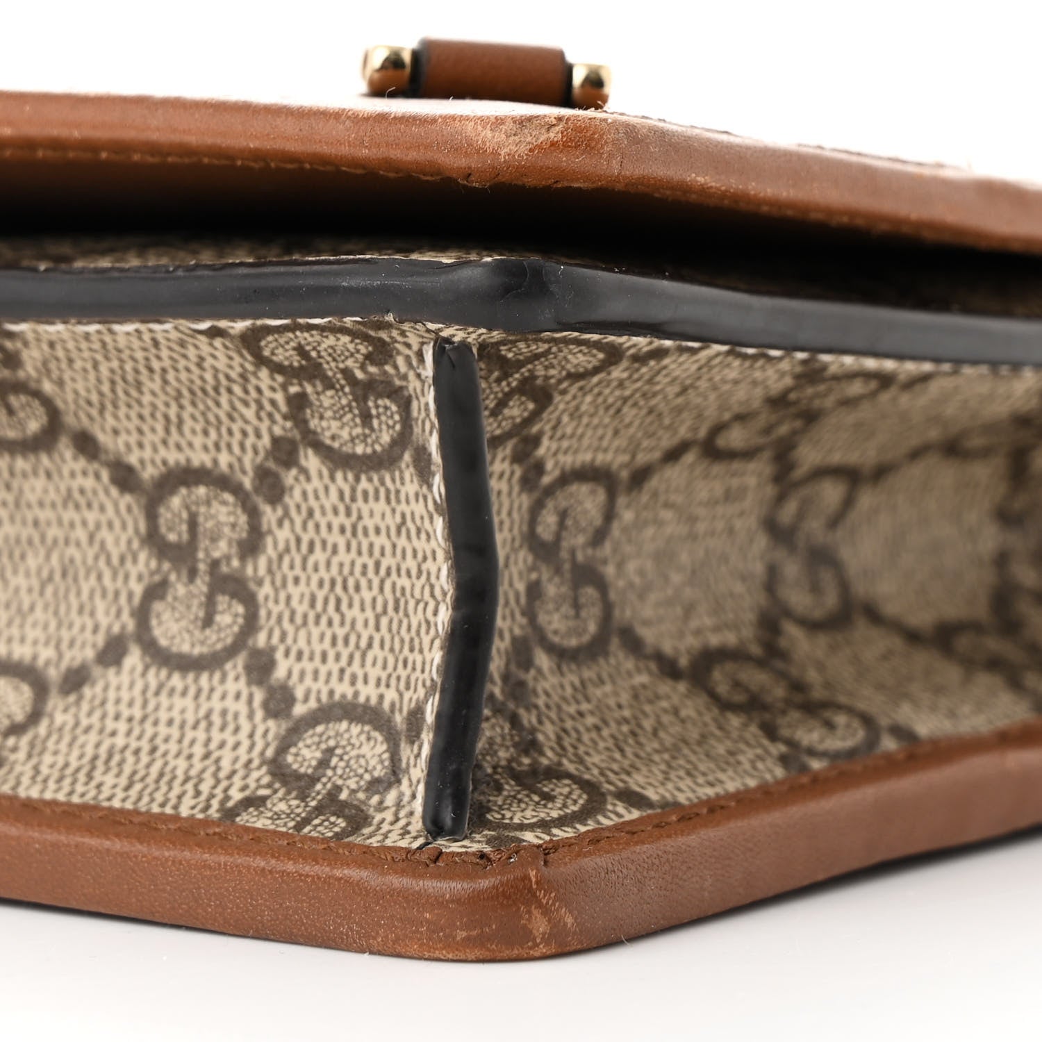 Gucci GG Supreme Monogram Textured Calfskin Emblem Super Mini Shoulder Bag Beige Dark Brown 10 of 12