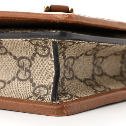Gucci GG Supreme Monogram Textured Calfskin Emblem Super Mini Shoulder Bag Beige Dark Brown 10 of 12