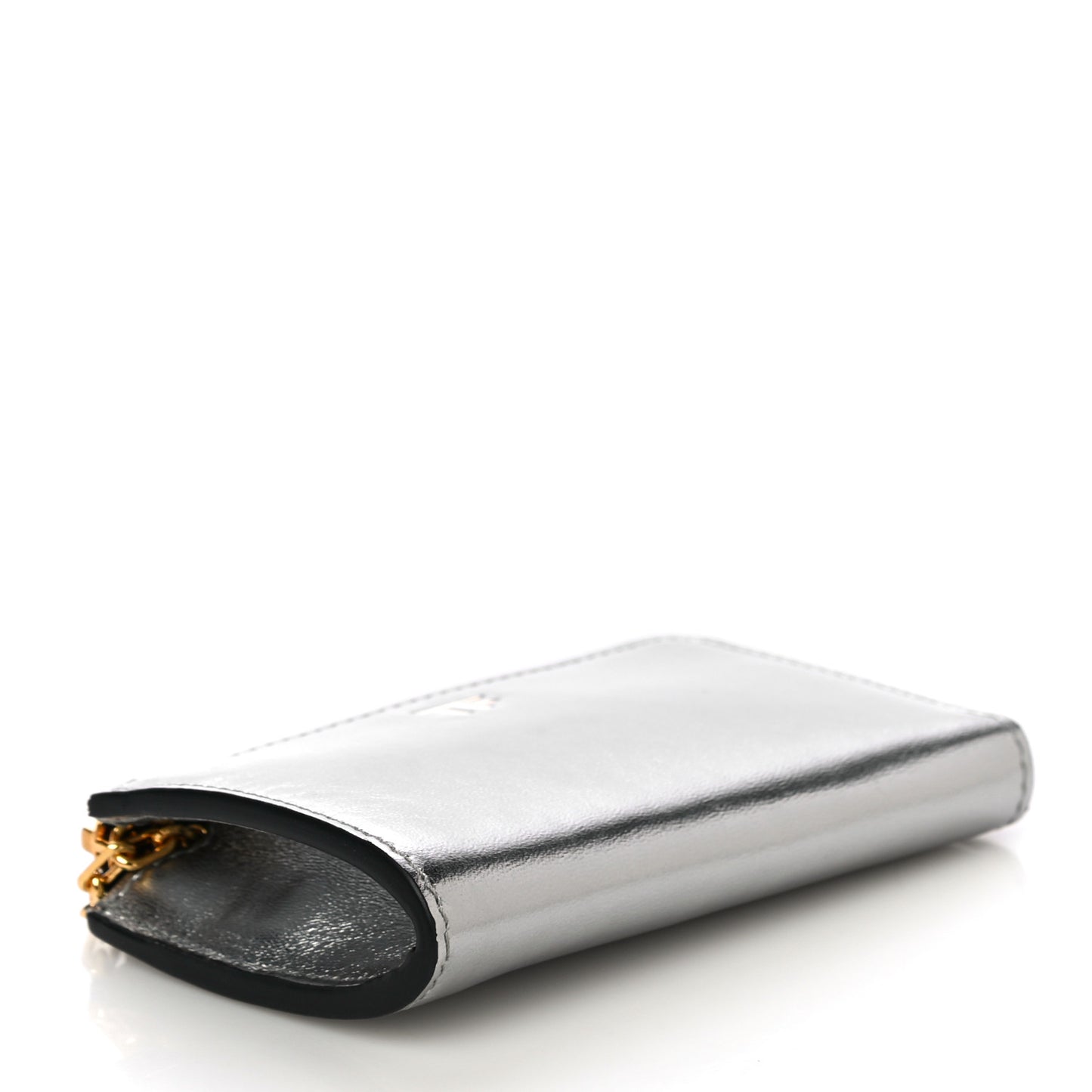 Metallic Calfskin Key Pouch Silver