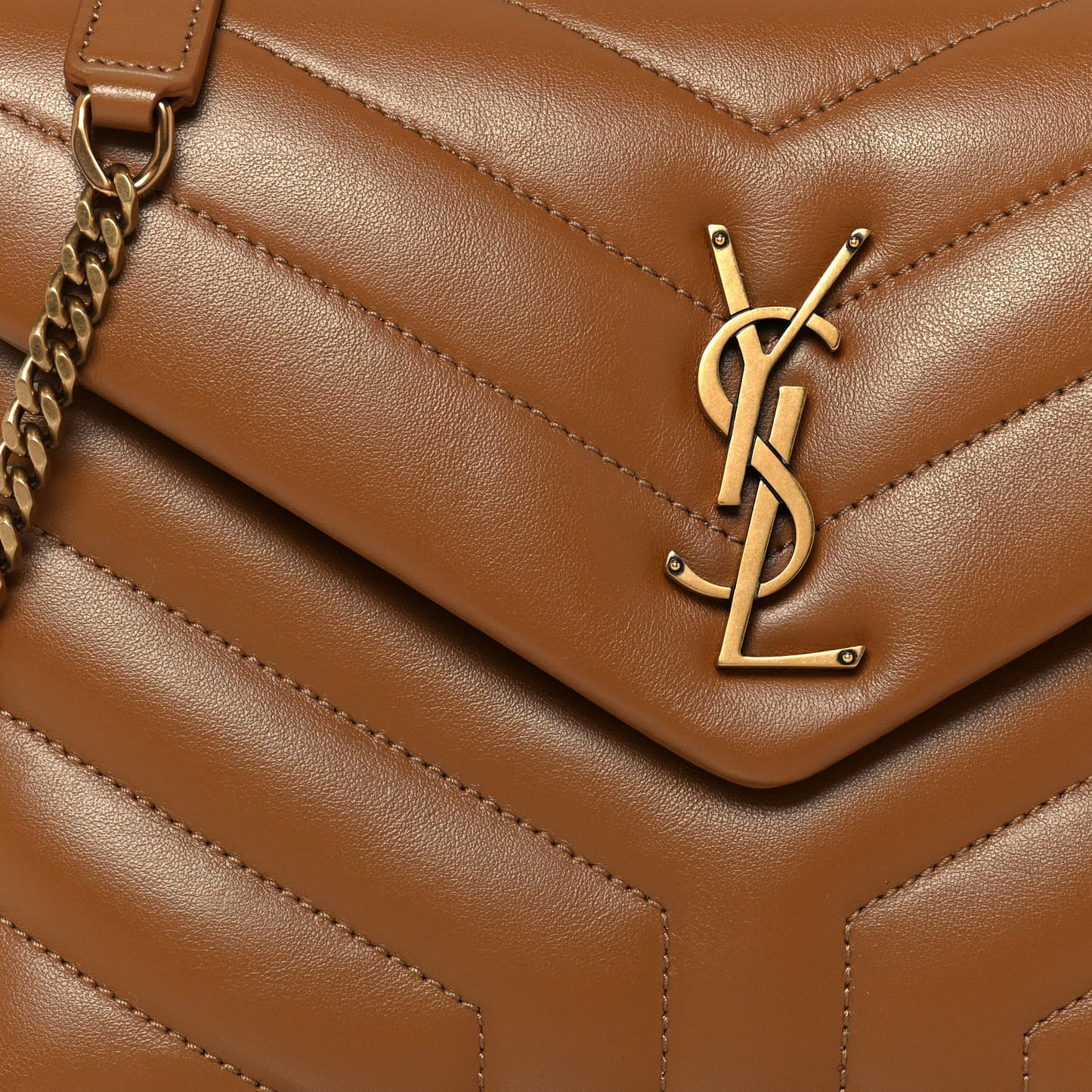 Calfskin Y Quilted Monogram Small Loulou Chain Satchel Dark Natural