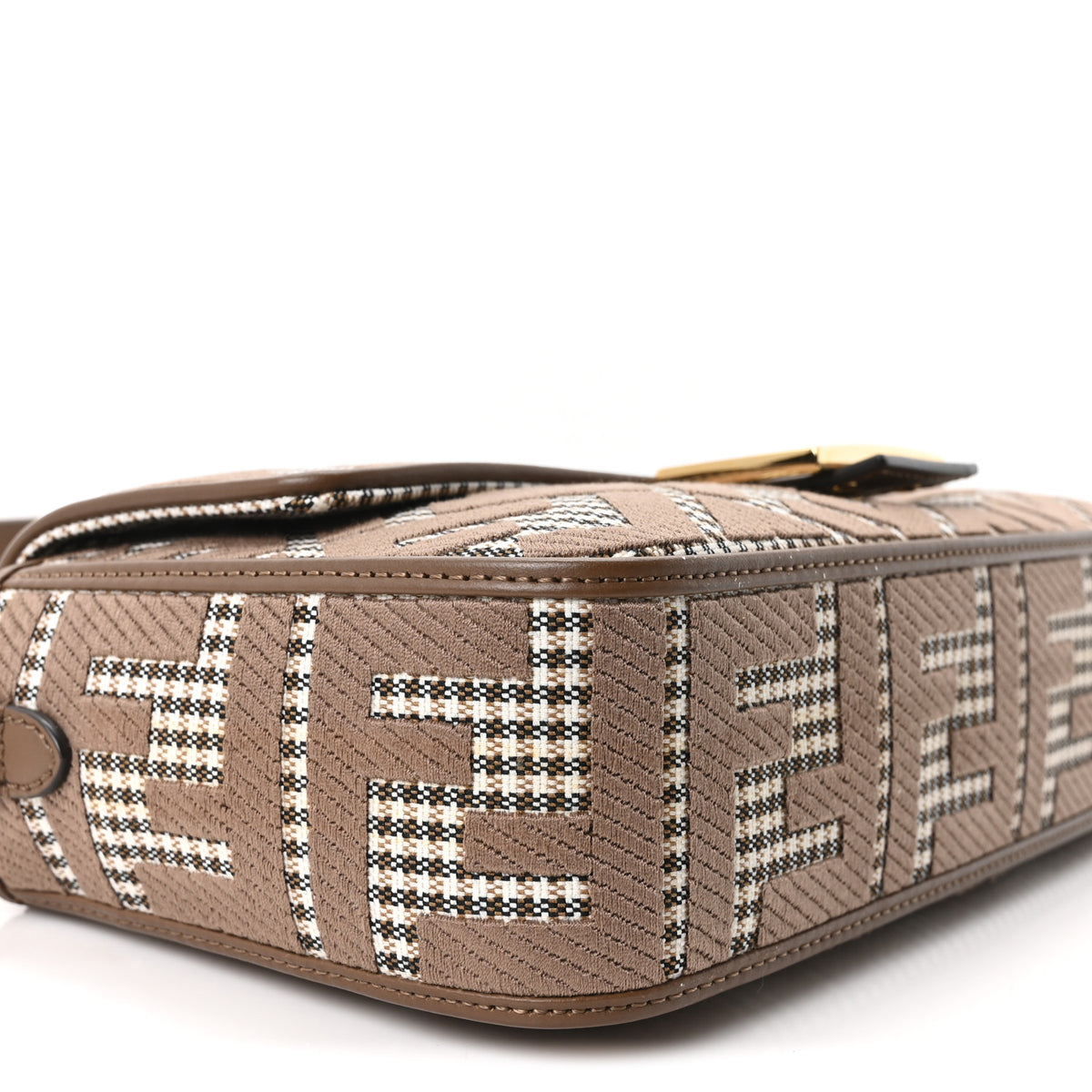 Wool Vitello King Houndstooth FF Embroidered Baguette Beige Moro