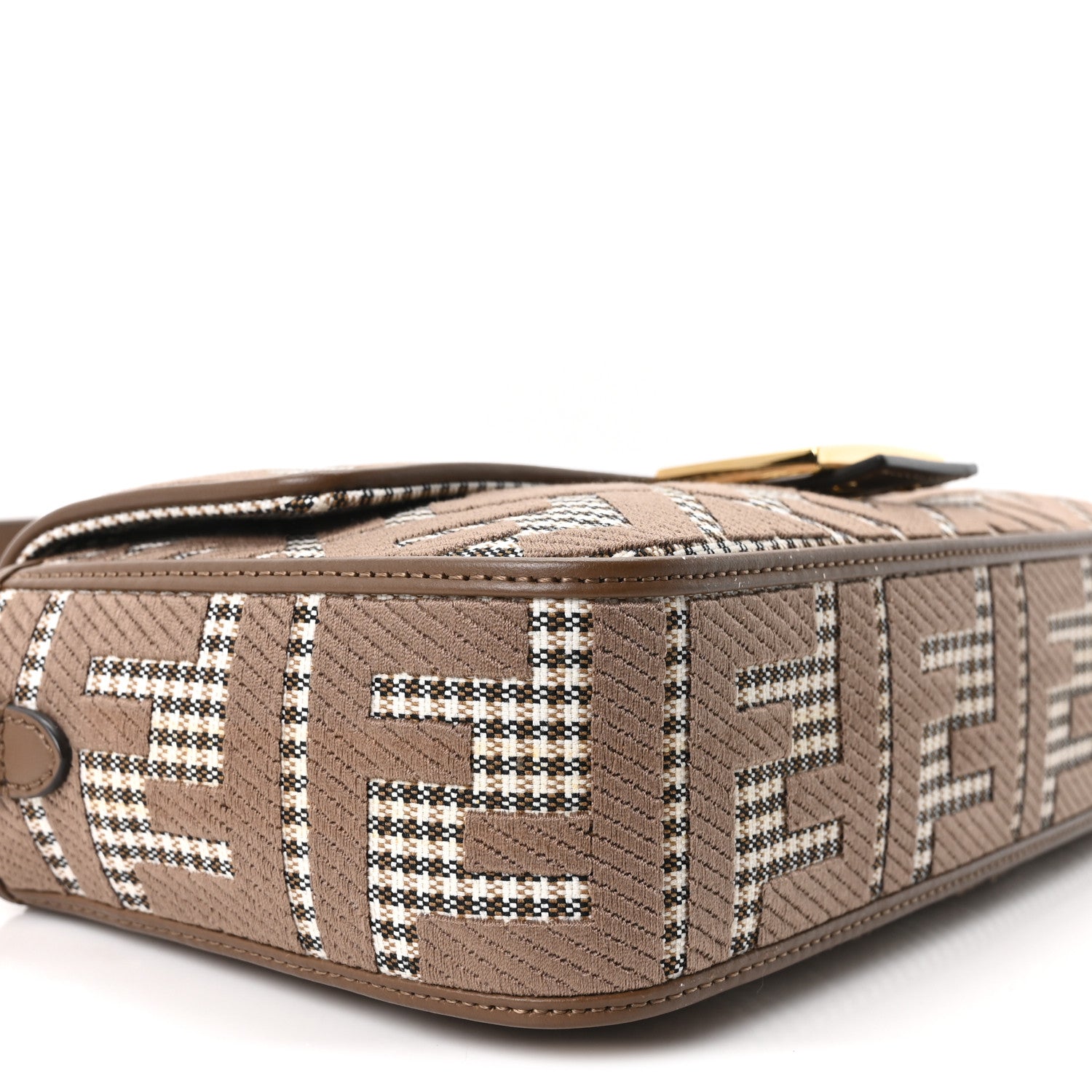 Fendi Wool Vitello King Houndstooth FF Embroidered Baguette Beige Moro 9 of 10