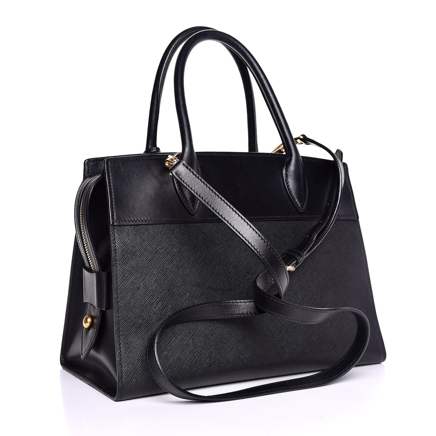 Prada Saffiano City Calfskin Medium Esplanade Tote Black 4 of 10