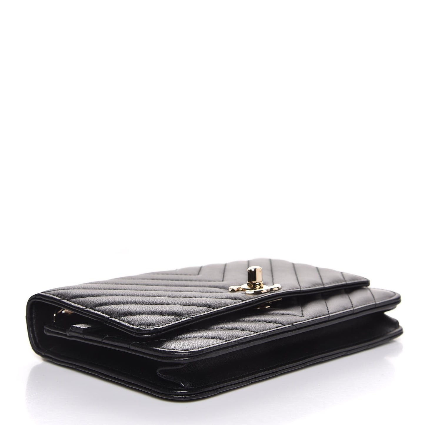 Lambskin Chevron Quilted Trendy CC Wallet On Chain WOC Black