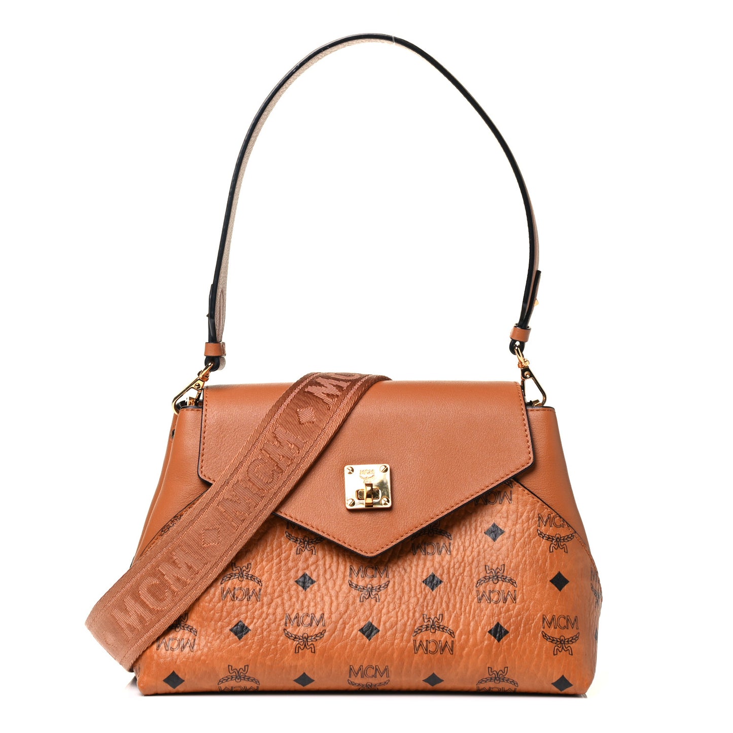 Visetos Calfskin Crossbody Bag Cognac