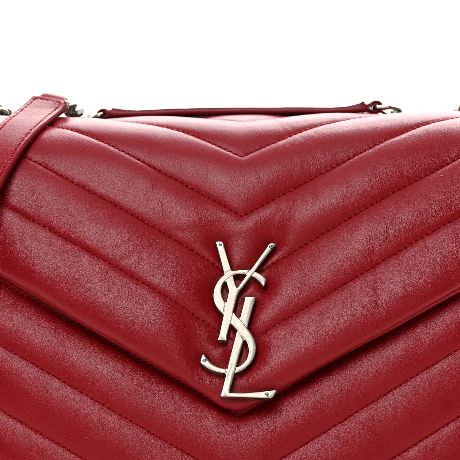 Saint Laurent Calfskin Y Quilted Monogram Medium Loulou Chain Satchel Lipstick Red 8 of 11