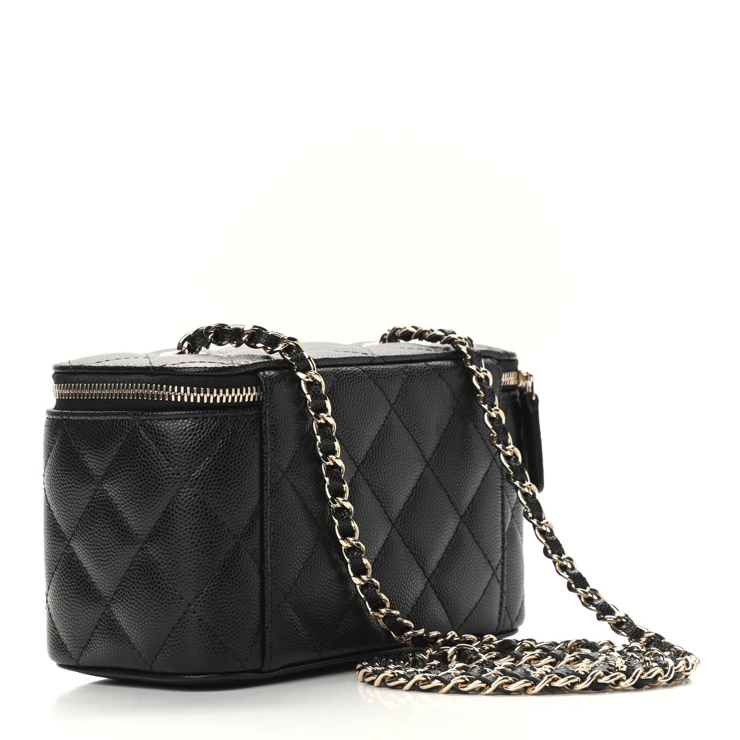 Caviar Quilted Small Vanity Case With Chain Black