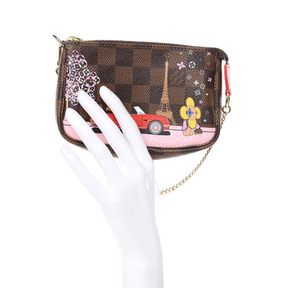 Louis Vuitton Damier Ebene 2019 Christmas Animation Mini Pochette Accessories Red 2 of 8