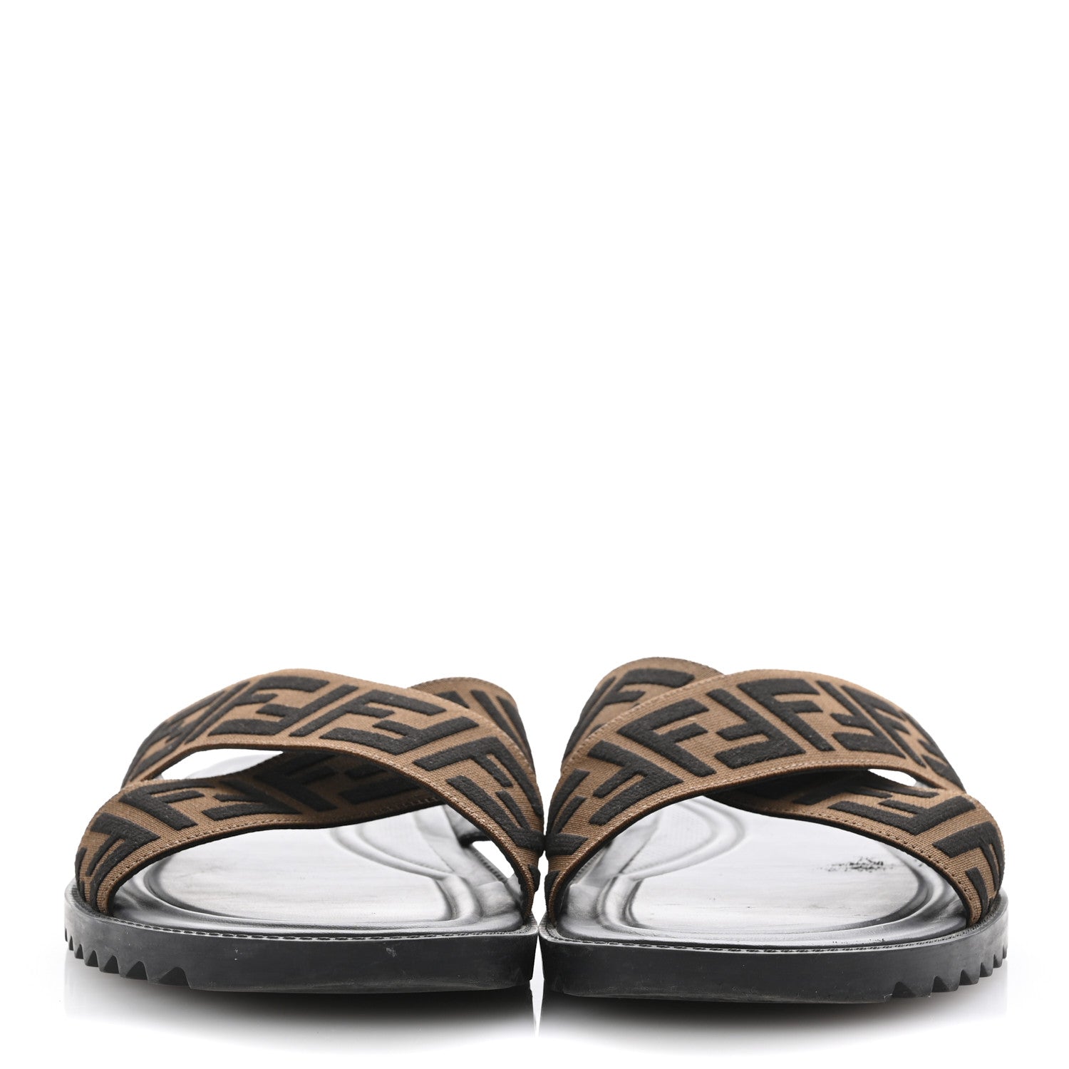 Fendi Fabric Rubber Macro FF Embroidered Mens Crisscross Slide Sandals 10 Maya Black 3 of 11