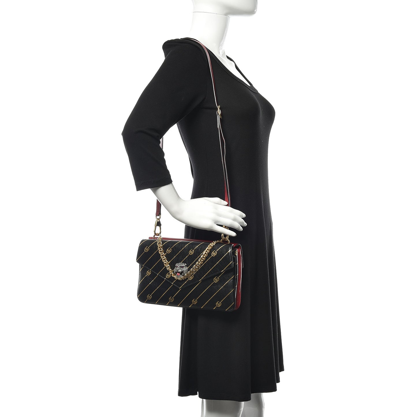 Calfskin Diagonal GG Medium Thiara Double Envelope Shoulder Bag Black Red