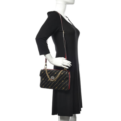Gucci Calfskin Diagonal GG Medium Thiara Double Envelope Shoulder Bag Black Red 2 of 12