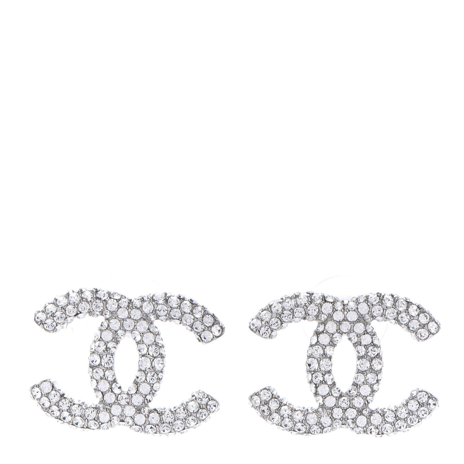 Chanel Crystal Large CC Earrings Silver 1 of 5