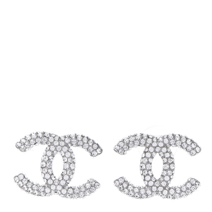Chanel Crystal Large CC Earrings Silver 1 of 5