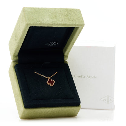 Van Cleef & Arpels 18K Rose Gold Carnelian Sweet Alhambra Pendant Necklace 6 of 6
