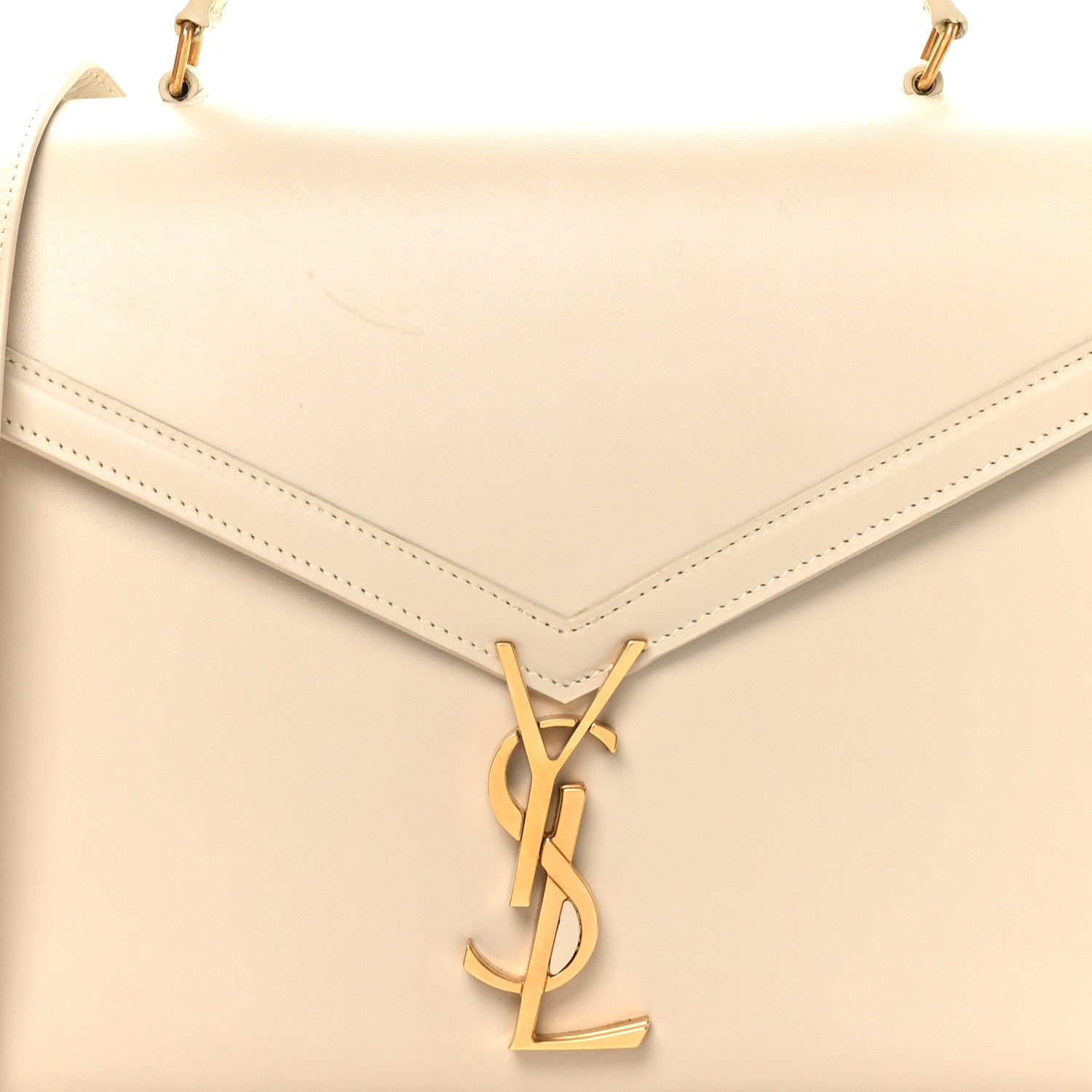 Saint Laurent Smooth Calfskin Medium Classic Monogram Cassandra Top Handle Crema Soft Rouge Legion 7 of 10