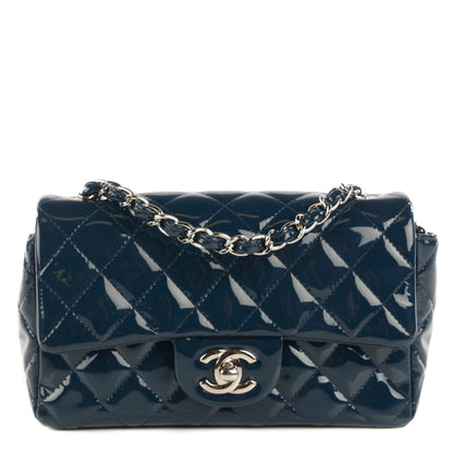 Chanel Patent Calfskin Quilted Mini Rectangular Flap Navy Blue 1 of 9
