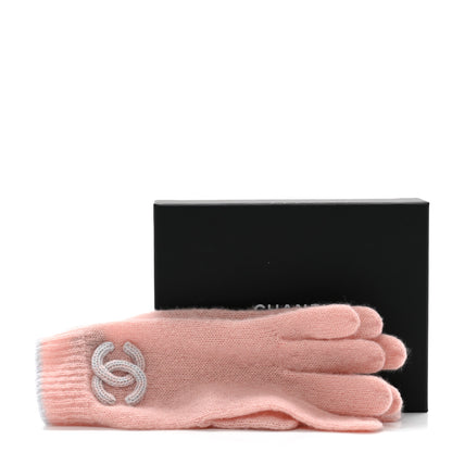 Chanel Cashmere Silk CC Gloves Pink Light Blue 5 of 5
