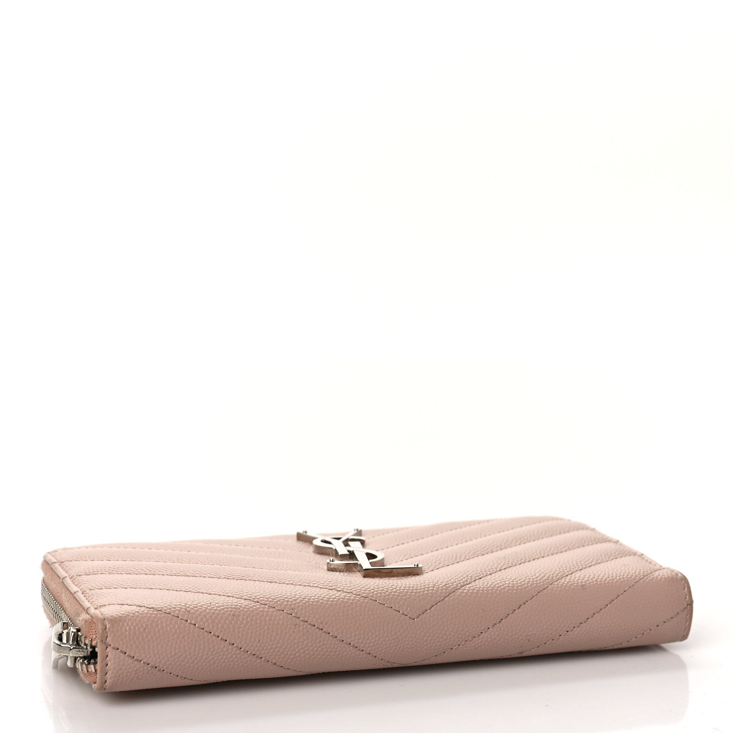 Saint Laurent Grain De Poudre Matelasse Chevron Monogram Zip Around Wallet Rose Poudre 4 of 9