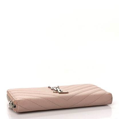Saint Laurent Grain De Poudre Matelasse Chevron Monogram Zip Around Wallet Rose Poudre 4 of 9
