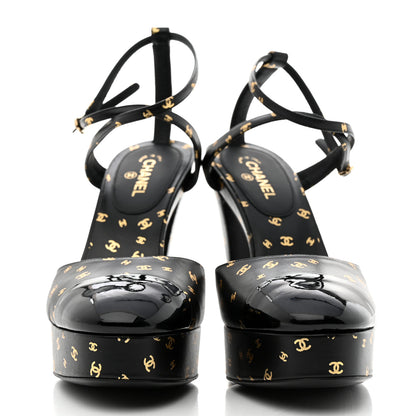 Chanel Printed Lambskin CC Platform Pumps 37 Black Gold 2 of 9