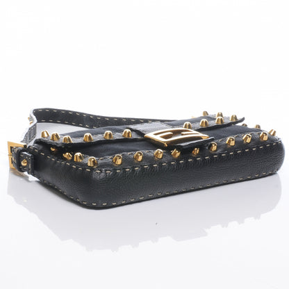 Fendi Canvas Calfskin Romano Selleria Studded Baguette Black 4 of 8