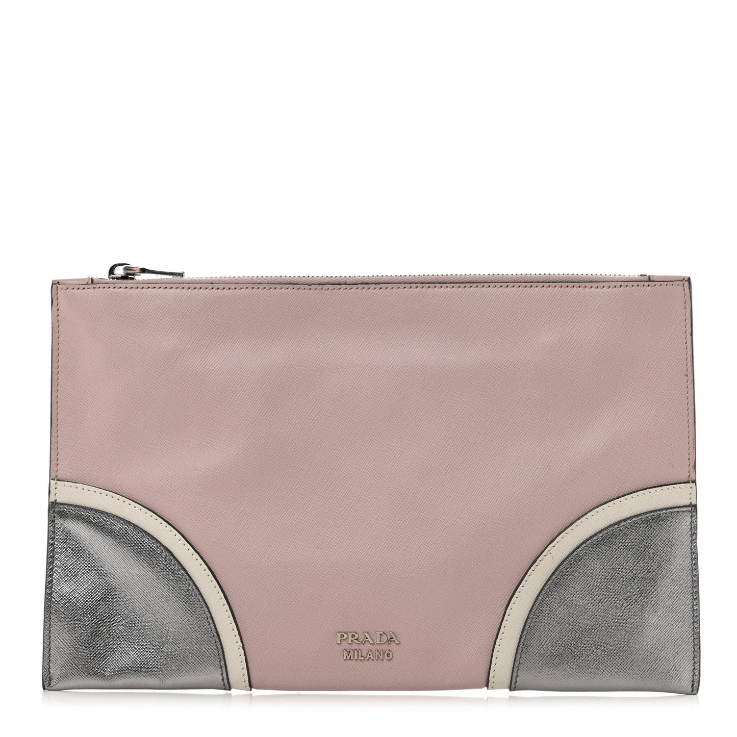 Metallic Saffiano Hand Strap Clutch Pink Silver