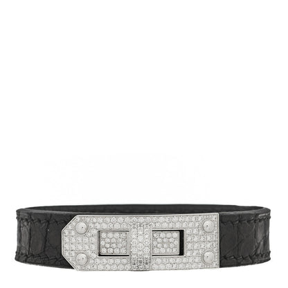 Hermes 18K White Gold Shiny Alligator Diamond Kelly Bracelet SH Black 1 of 7