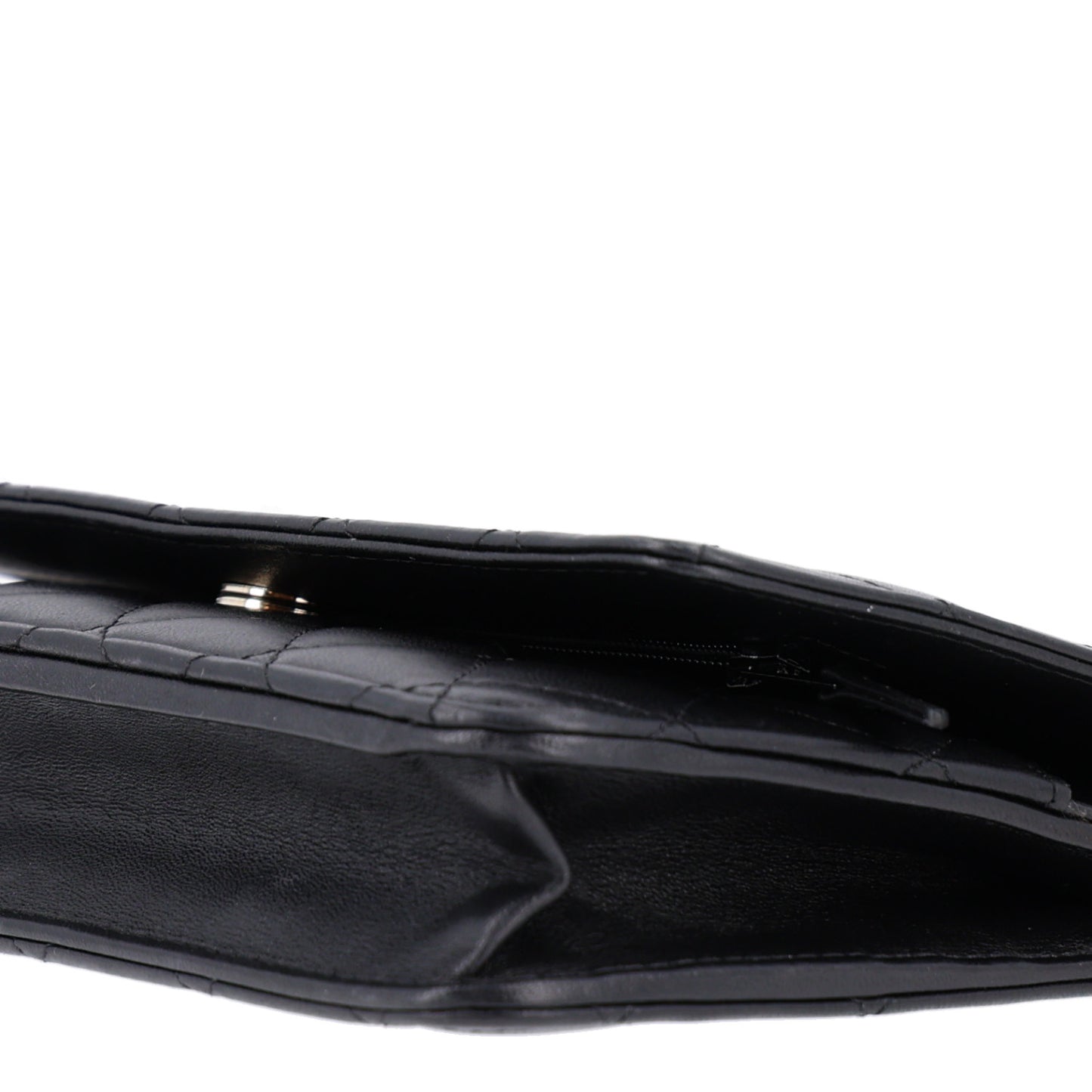 Lambskin Quilted Pearl Wallet On Chain WOC Black